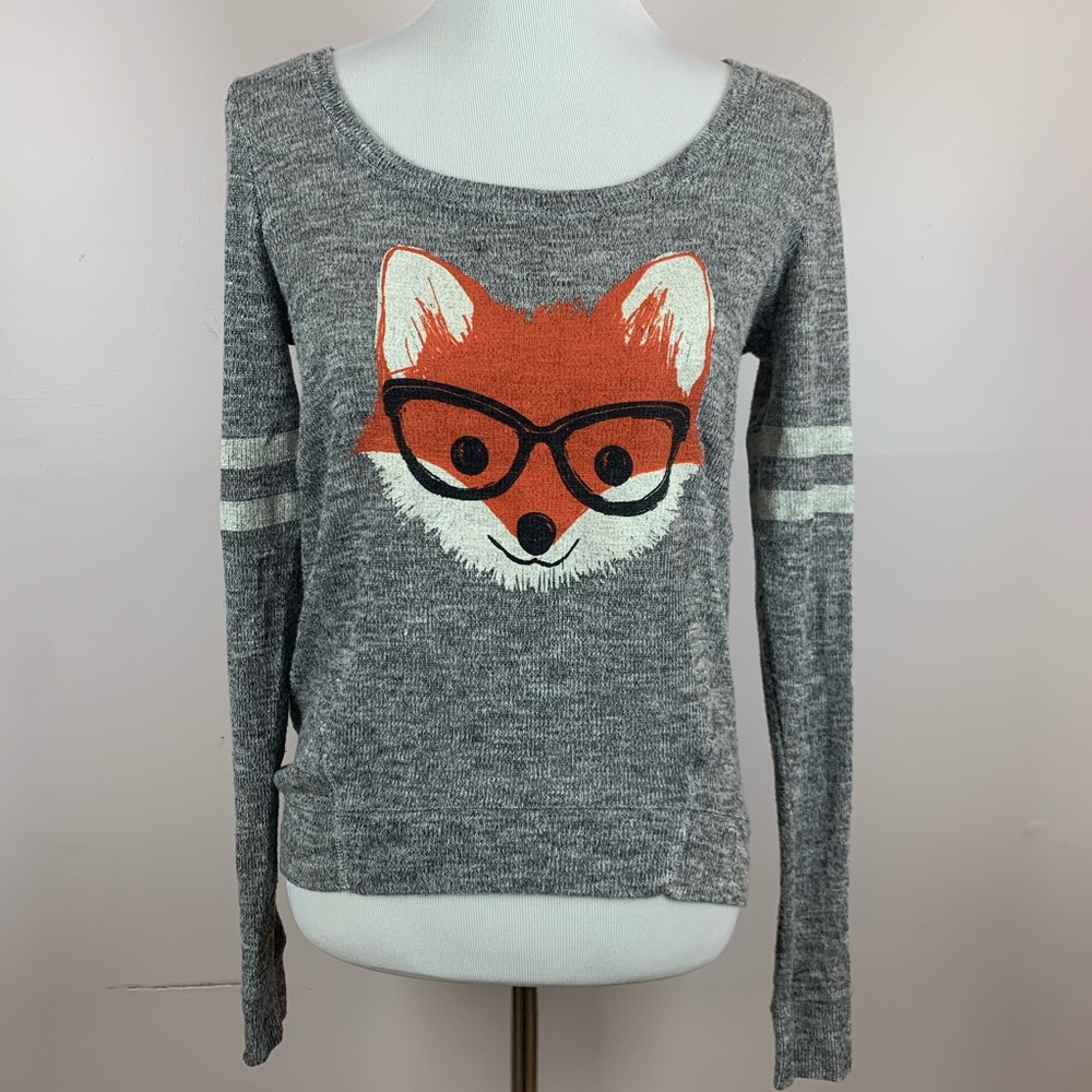 BETHANY MOTA Grey Long Sleeve Fox Sweater